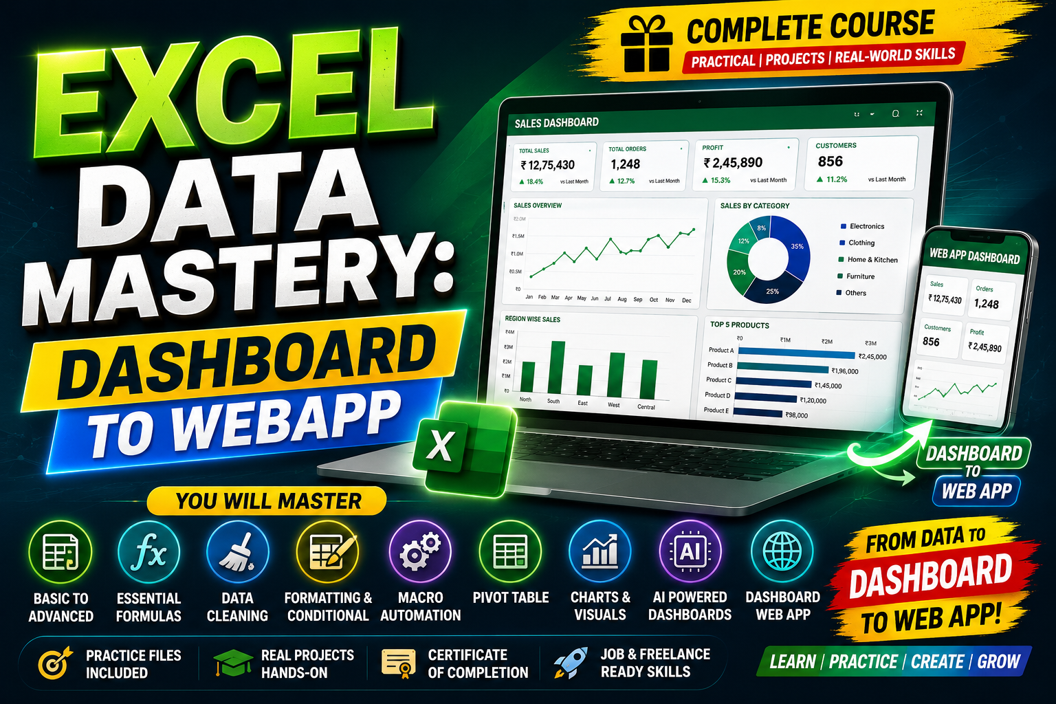 📊 Excel Data Mastery: Dashboard to Web App 🌐